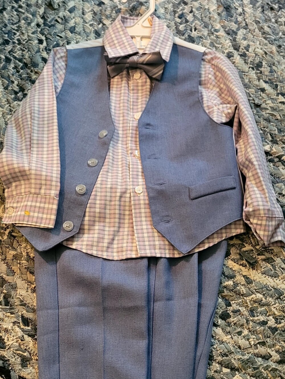 Van Heusen Light Blue Boys' Vest Set with Plaid Shirt and Bow Tie